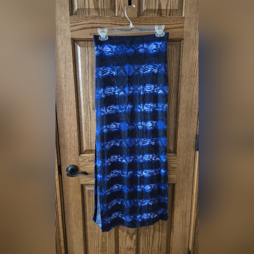 Michael Kors Blue and Black Patterned Maxi Skirt